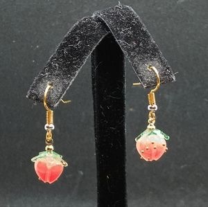 nwot small strawberry gold tone earrings